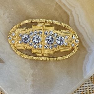 Goldtone Brooch with Rhinestones